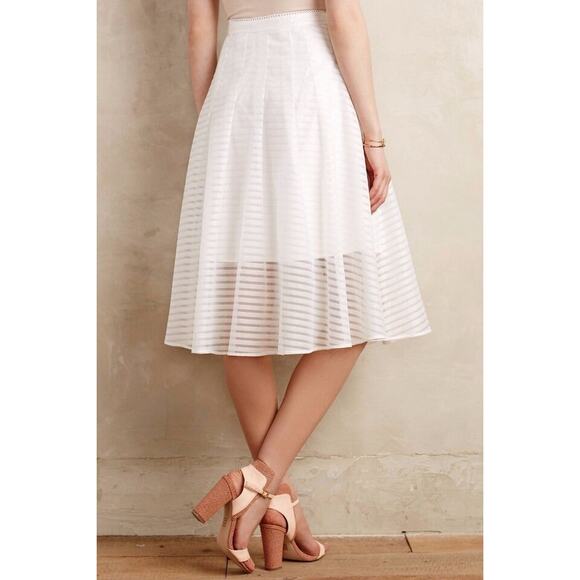 Anthropologie Leifsdottir Shadow Stripe Midi Skirt in Whte Size 6 - Picture 3 of 11